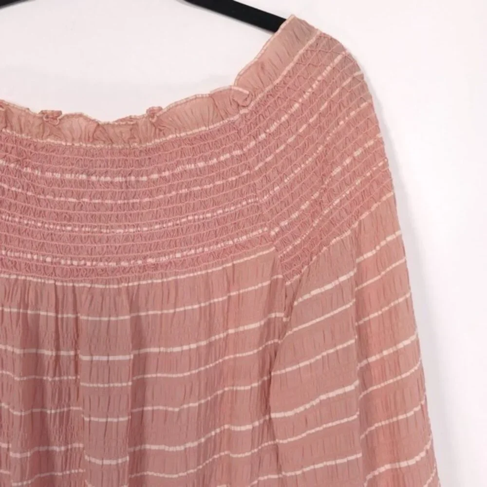 TORY BURCH Women's Top‎ Size 6 SILK Blend Pink Chiffon LS Off Shoulder 13121197